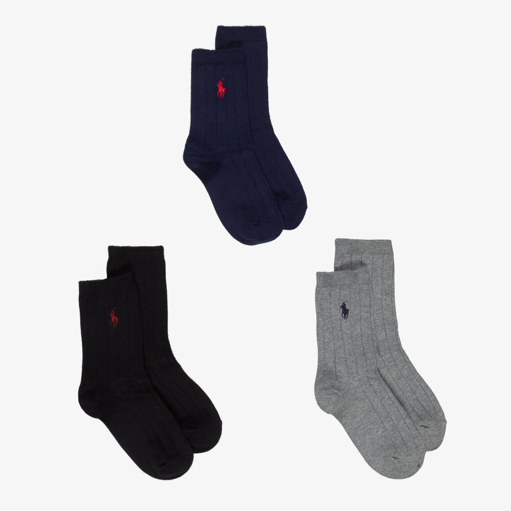 Ralph Lauren-Boys Ribbed Knit Ankle Socks with Pony Logo (3 Pack) | Childrensalon