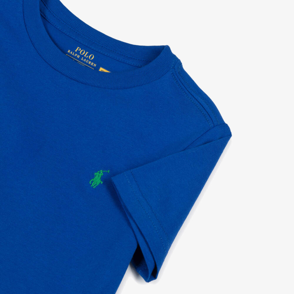 Ralph Lauren-Boys Royal Blue Cotton T-Shirt with Embroidered Pony Logo | Childrensalon