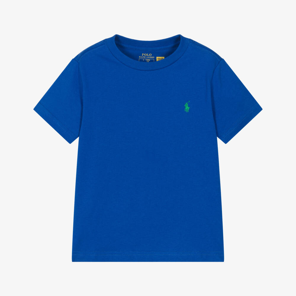 Ralph Lauren-Boys Royal Blue Cotton T-Shirt with Embroidered Pony Logo | Childrensalon