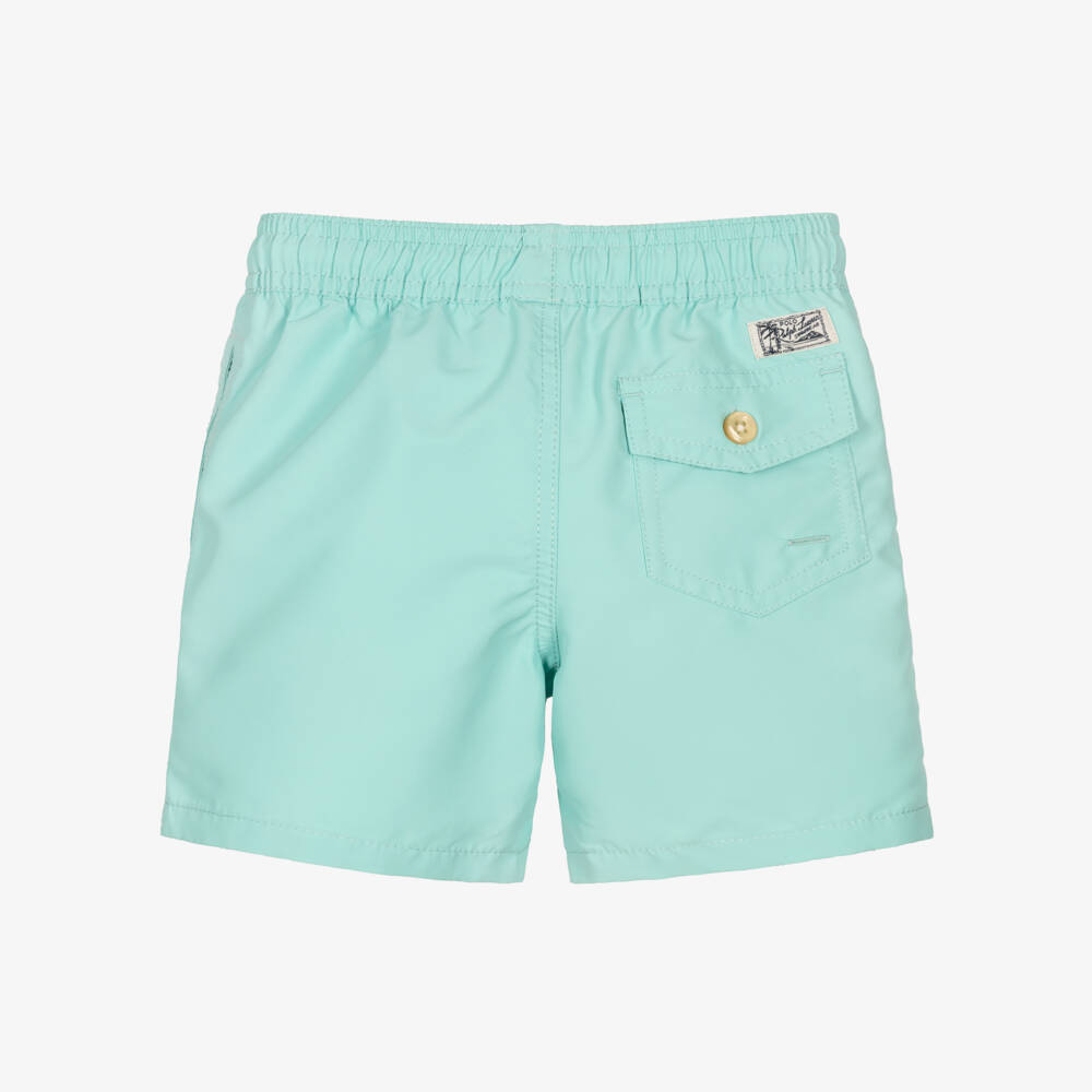 Ralph Lauren-Boys Turquoise Blue Swim Shorts with Pony Logo | Childrensalon