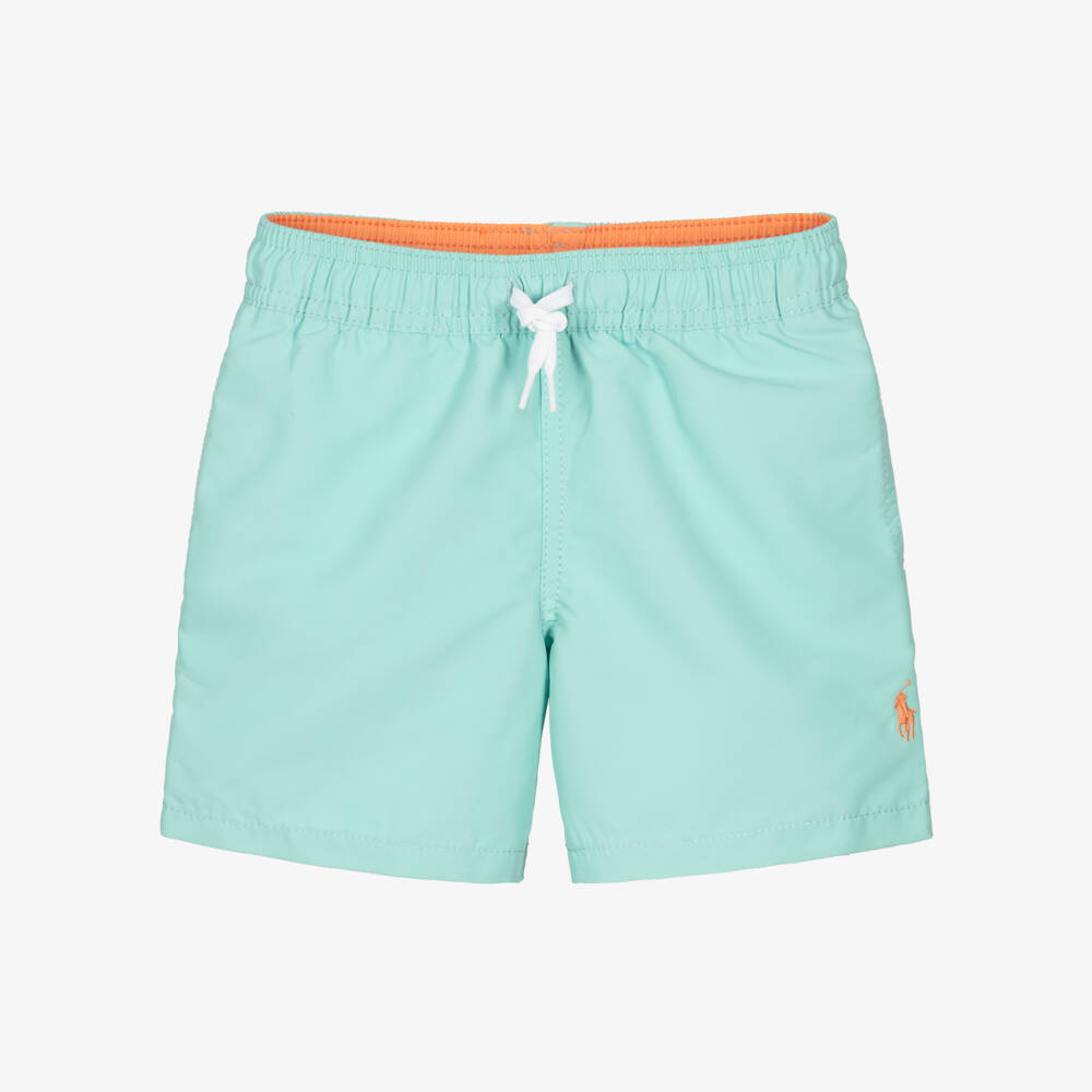 Ralph Lauren-Boys Turquoise Blue Swim Shorts with Pony Logo | Childrensalon