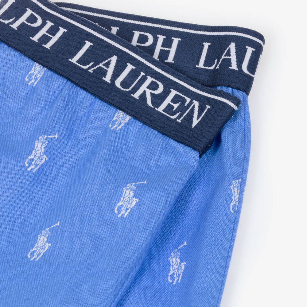 Ralph Lauren-Boys White & Blue Cotton Short Pyjamas with Big Pony Logo | Childrensalon