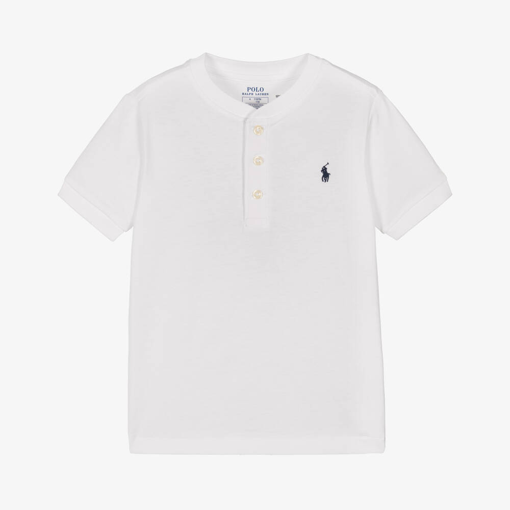 Ralph Lauren-Boys White Cotton Button Down T-Shirt | Childrensalon