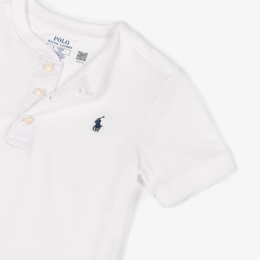 Ralph Lauren-Boys White Cotton Button Down T-Shirt | Childrensalon