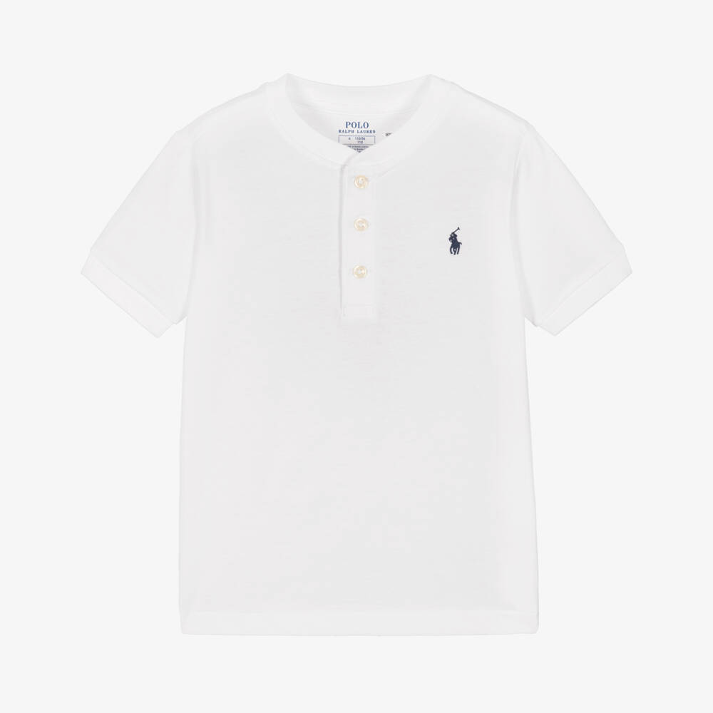 Ralph Lauren-Футболка белая хлопковая на пуговицах для мальчиков | Childrensalon