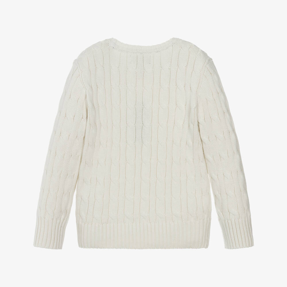 Ralph Lauren-Свитер белый из хлопка с кабельной вязкой для мальчиков | Childrensalon