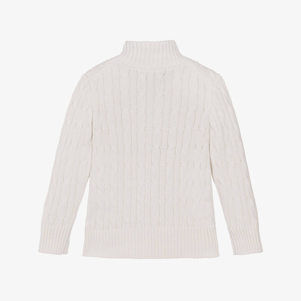 Ralph Lauren-Boys White Cotton Cable Knit Zip-Up Top | Childrensalon