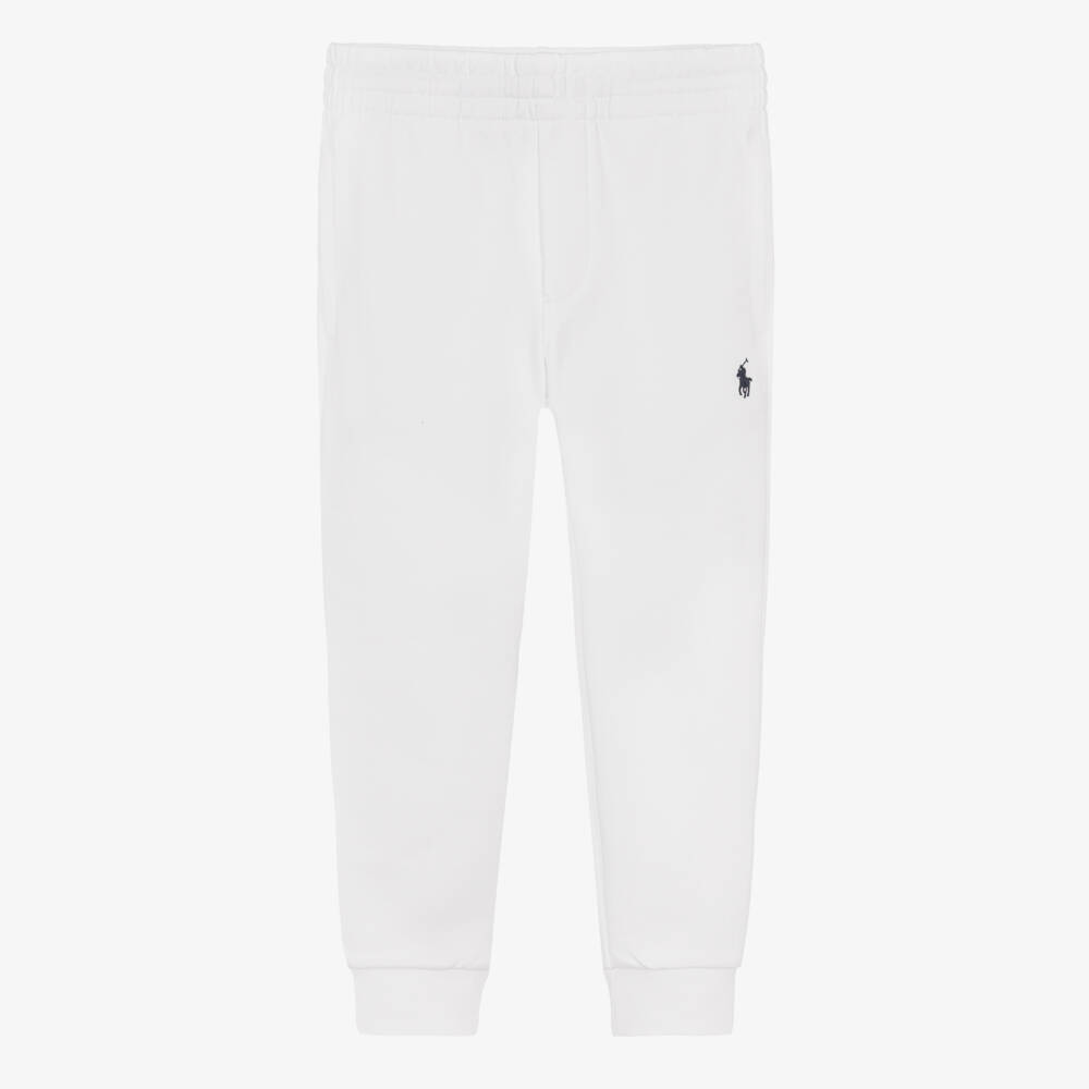 Ralph Lauren-Boys White Cotton Embroidered Pony Logo Joggers | Childrensalon