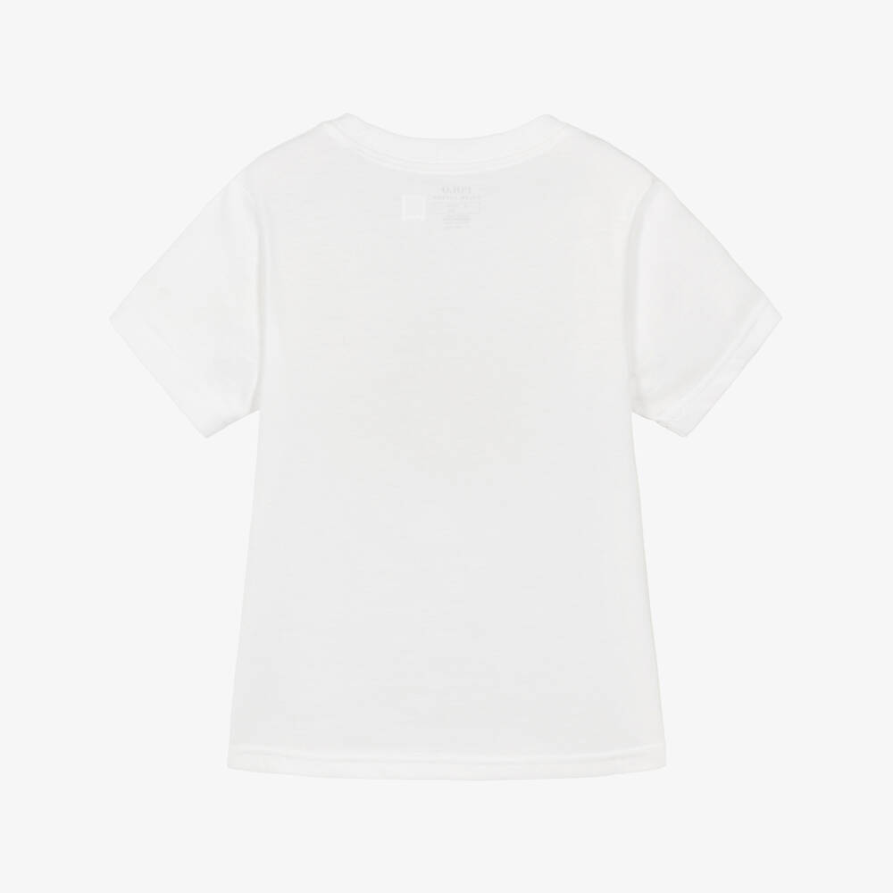 Ralph Lauren-Boys White Cotton Fishing Polo Bear T-Shirt | Childrensalon