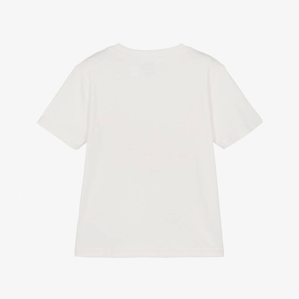 Ralph Lauren-Boys White Cotton Jersey T-Shirt with Blue Boat Logo Print | Childrensalon