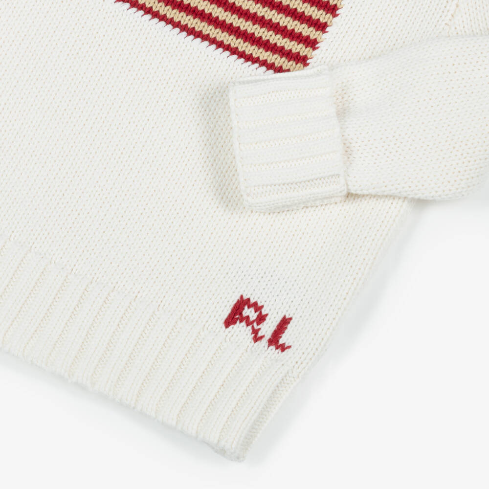 Ralph Lauren-Свитер белый из хлопкового трикотажа с флагом для мальчиков | Childrensalon