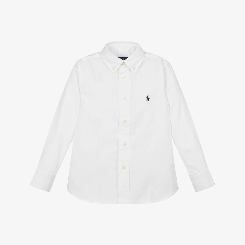 Polo Ralph Lauren-قميص قطن لون أبيض للأولاد | Childrensalon