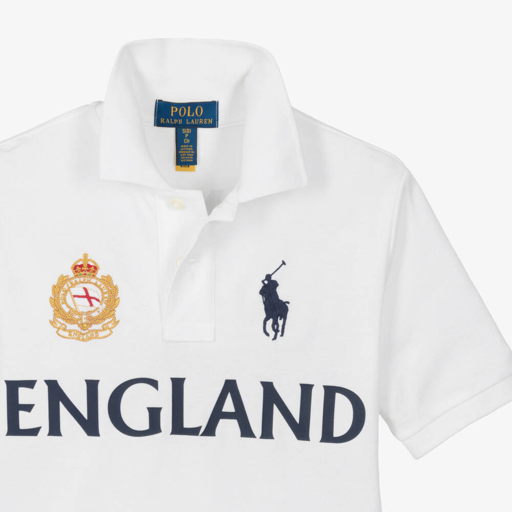 Ralph Lauren-Boys White Cotton Piqué England Polo Shirt | Childrensalon