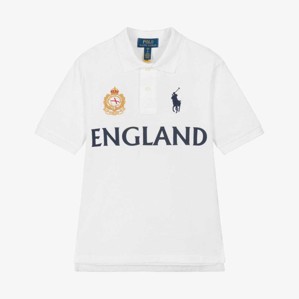 Ralph Lauren-Boys White Cotton Piqué England Polo Shirt | Childrensalon