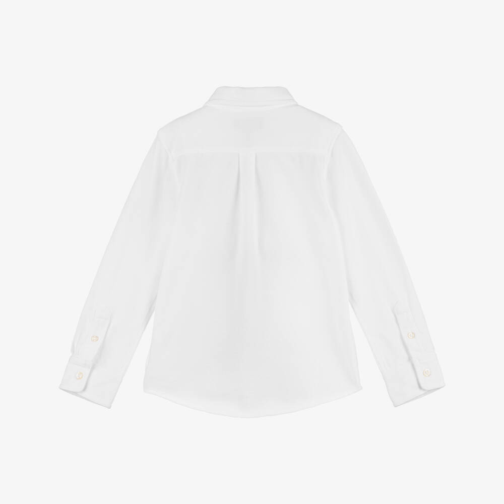 Ralph Lauren-قميص قطن بيكيه لون أبيض للأولاد | Childrensalon