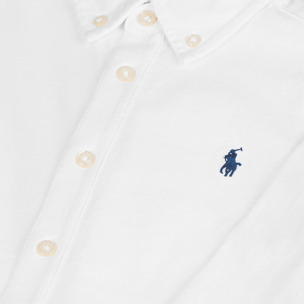 Ralph Lauren-قميص قطن بيكيه لون أبيض للأولاد | Childrensalon