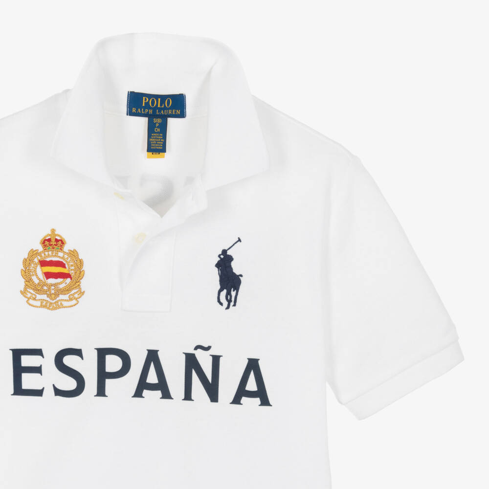 Ralph Lauren-Boys White Cotton Piqué Spain Polo Shirt | Childrensalon