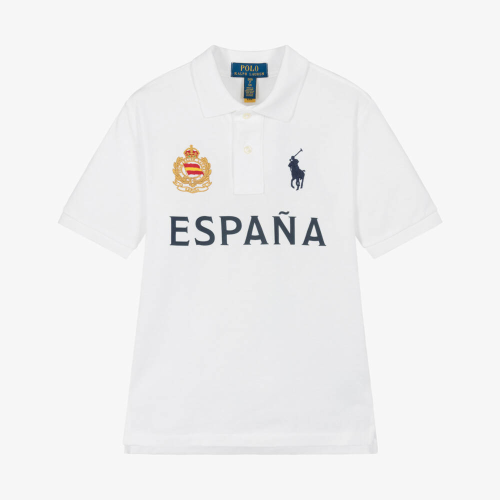 Ralph Lauren-Boys White Cotton Piqué Spain Polo Shirt | Childrensalon