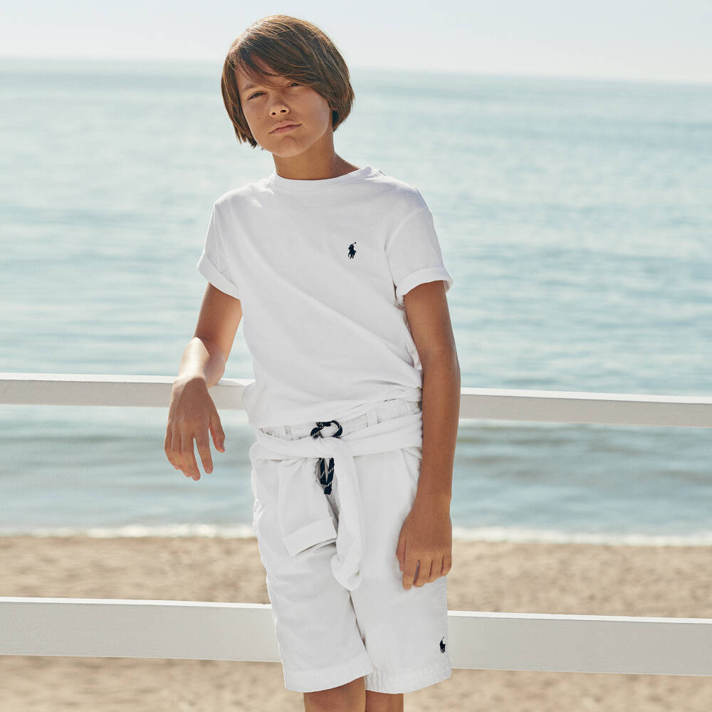 Ralph Lauren-Boys White Cotton Pony Logo T-Shirt | Childrensalon