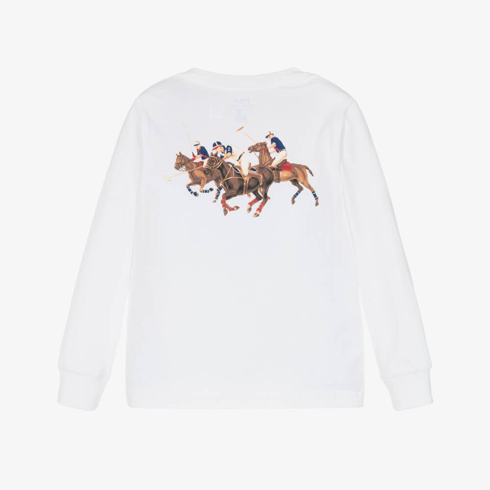 Ralph Lauren-Boys White Cotton Top with Triple-Pony Logo | Childrensalon