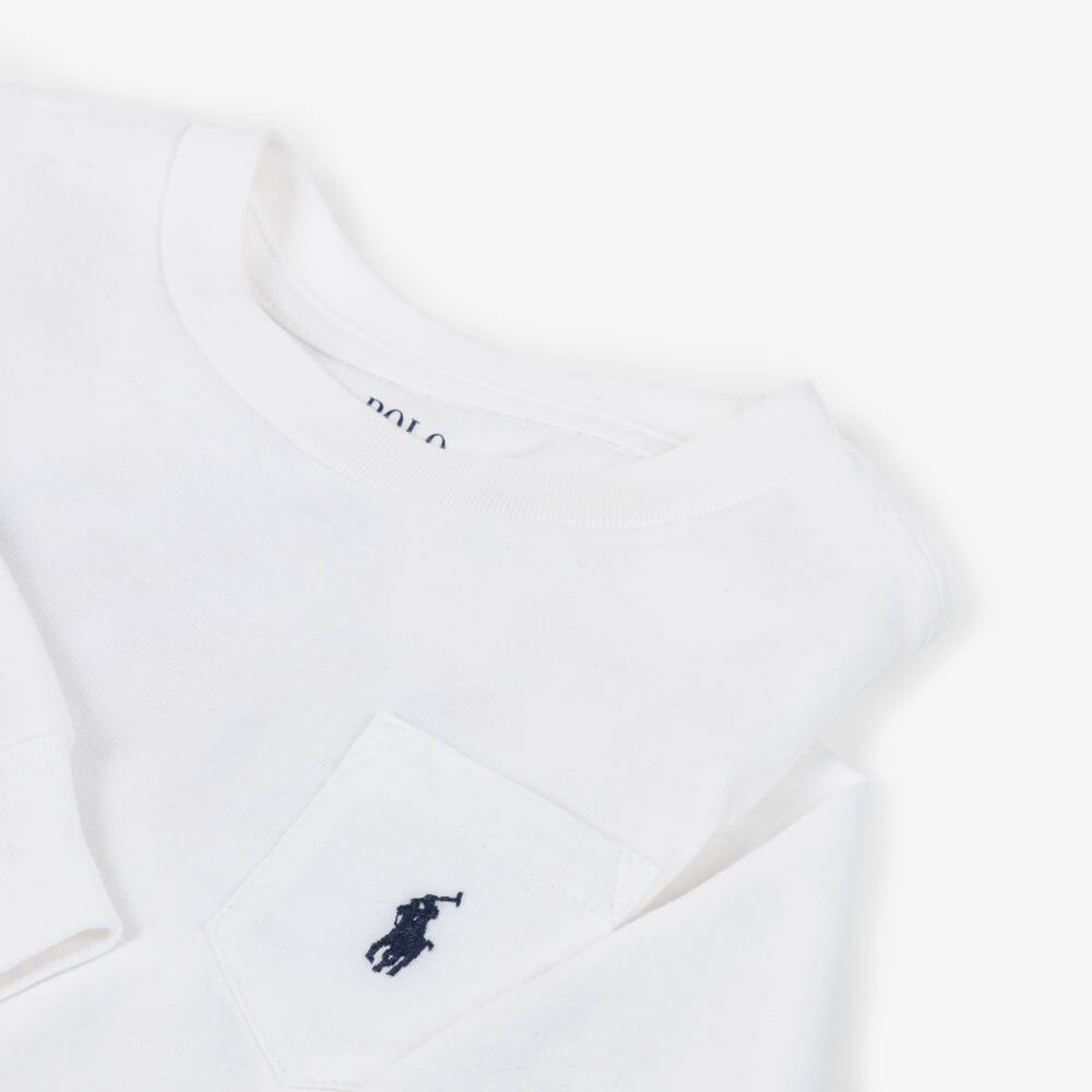 Ralph Lauren-Boys White Cotton Top with Triple-Pony Logo | Childrensalon
