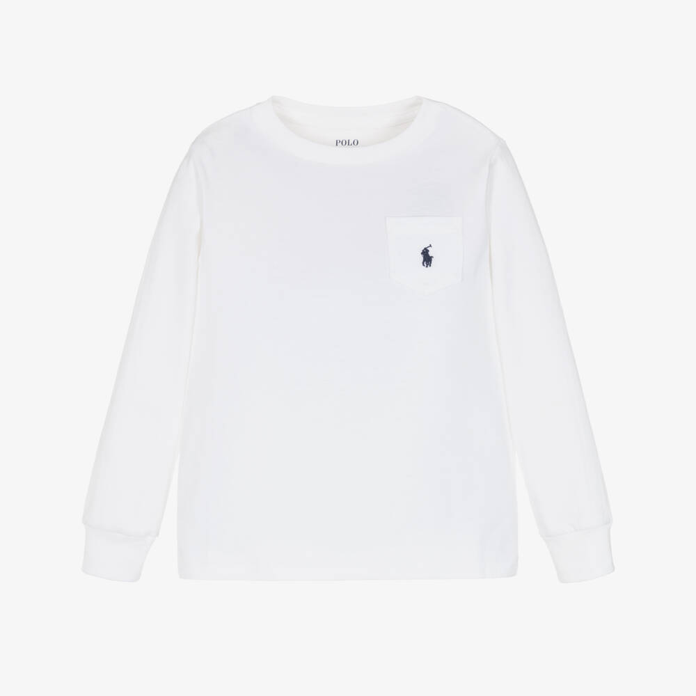 Ralph Lauren-Boys White Cotton Top with Triple-Pony Logo | Childrensalon