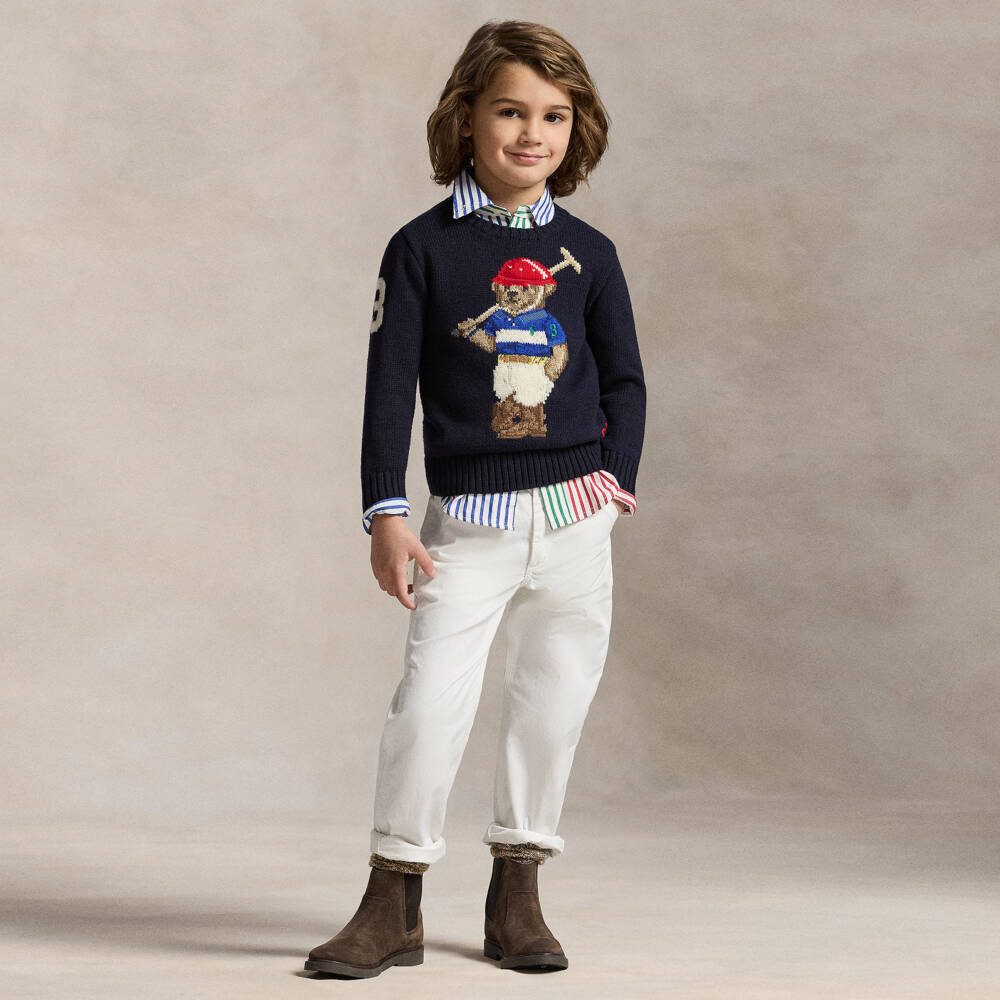 Ralph Lauren-بنطلون تشينو قطن تويل لون أبيض للأولاد | Childrensalon