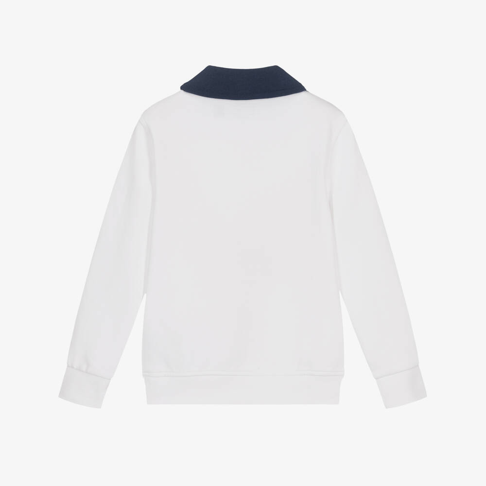 Ralph Lauren-Boys White Cotton Zip Sweatshirt with Embroidered Pony Logo | Childrensalon