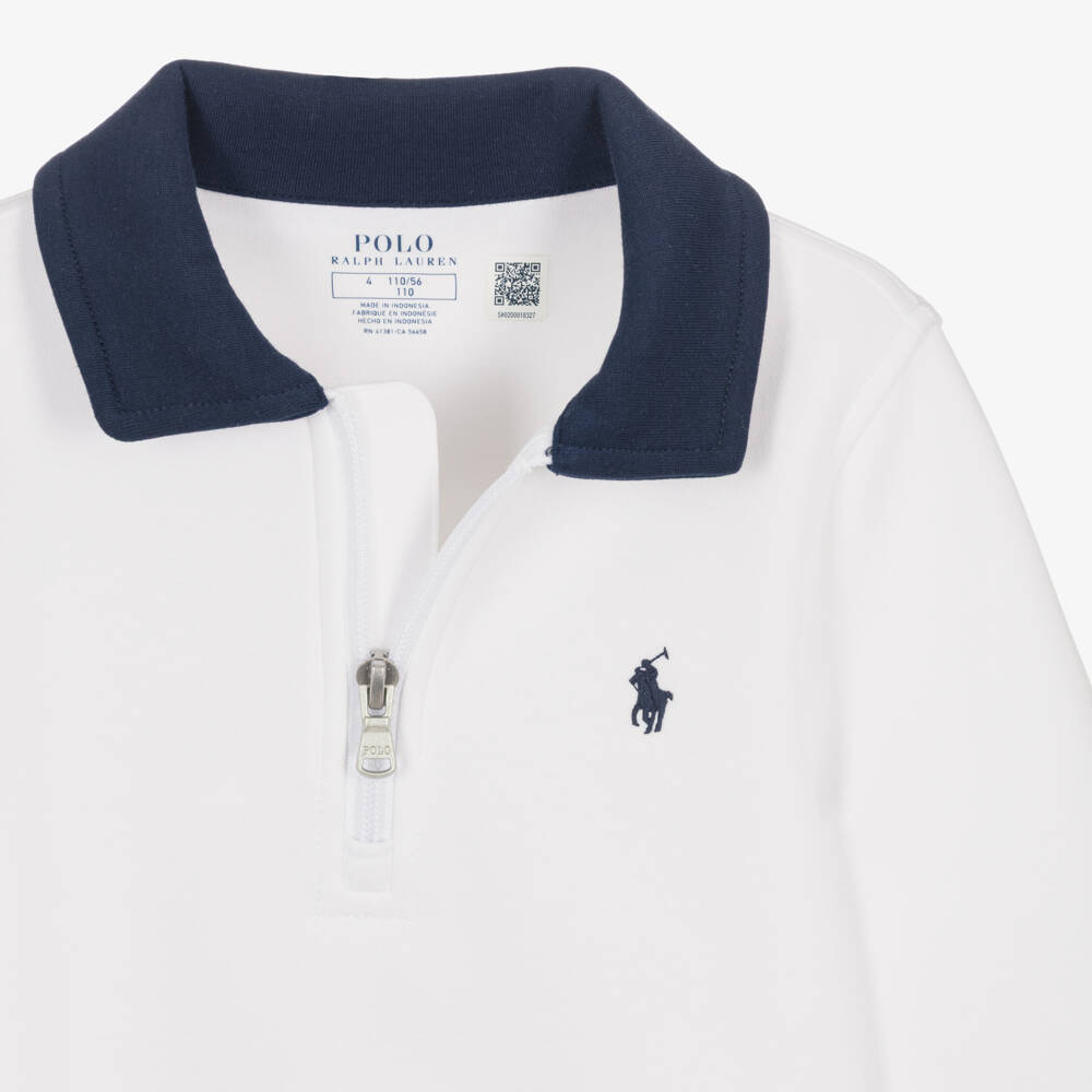 Ralph Lauren-Boys White Cotton Zip Sweatshirt with Embroidered Pony Logo | Childrensalon