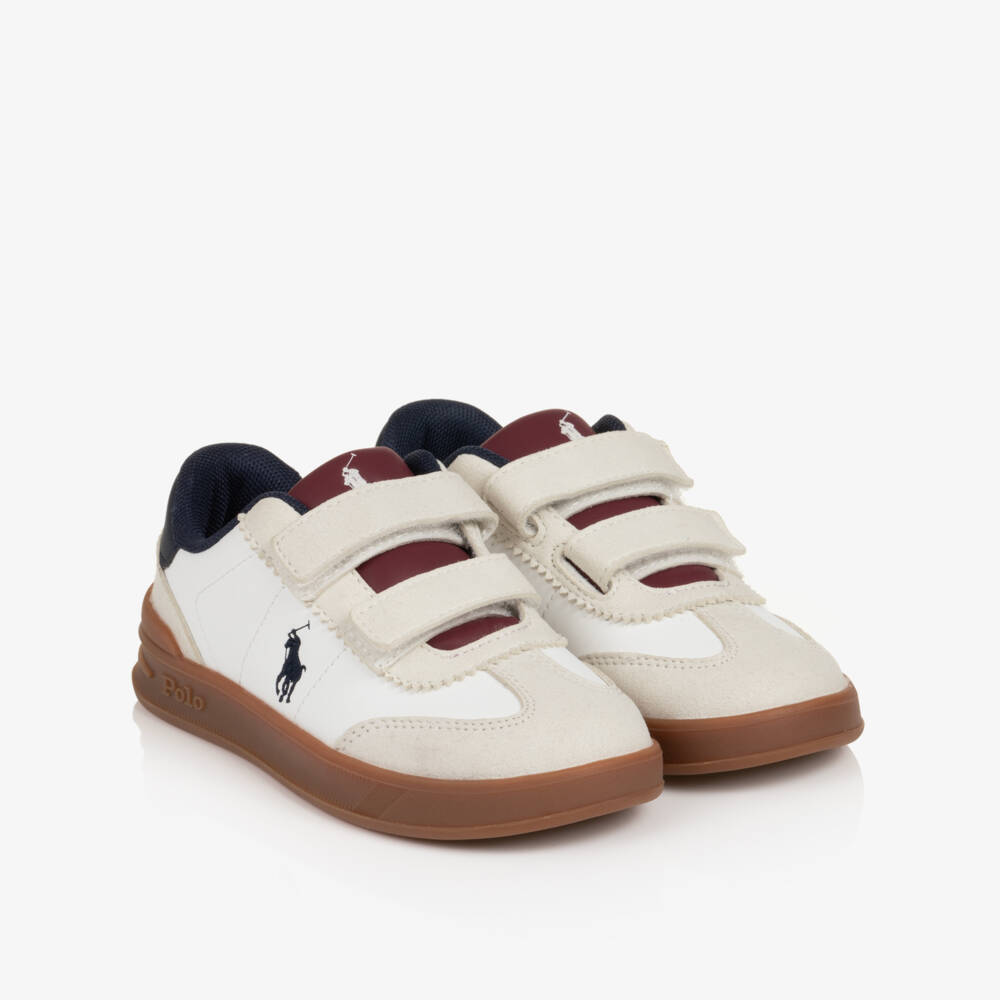 Ralph Lauren-Boys White Faux Leather Hollis Velcro Trainers | Childrensalon