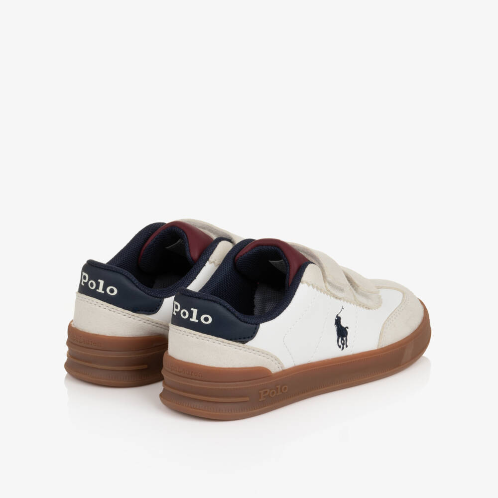 Ralph Lauren-Boys White Faux Leather Hollis Velcro Trainers | Childrensalon