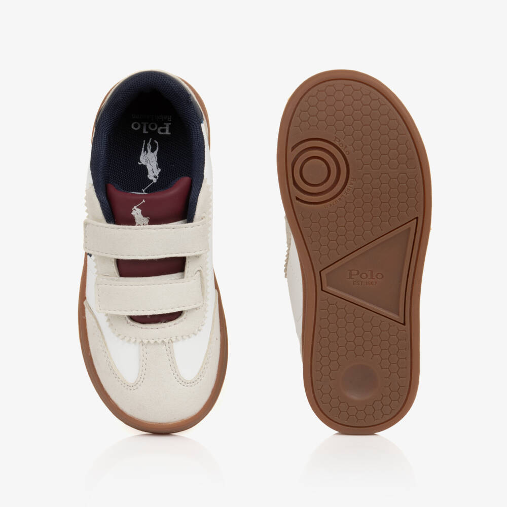 Ralph Lauren-Boys White Faux Leather Hollis Velcro Trainers | Childrensalon