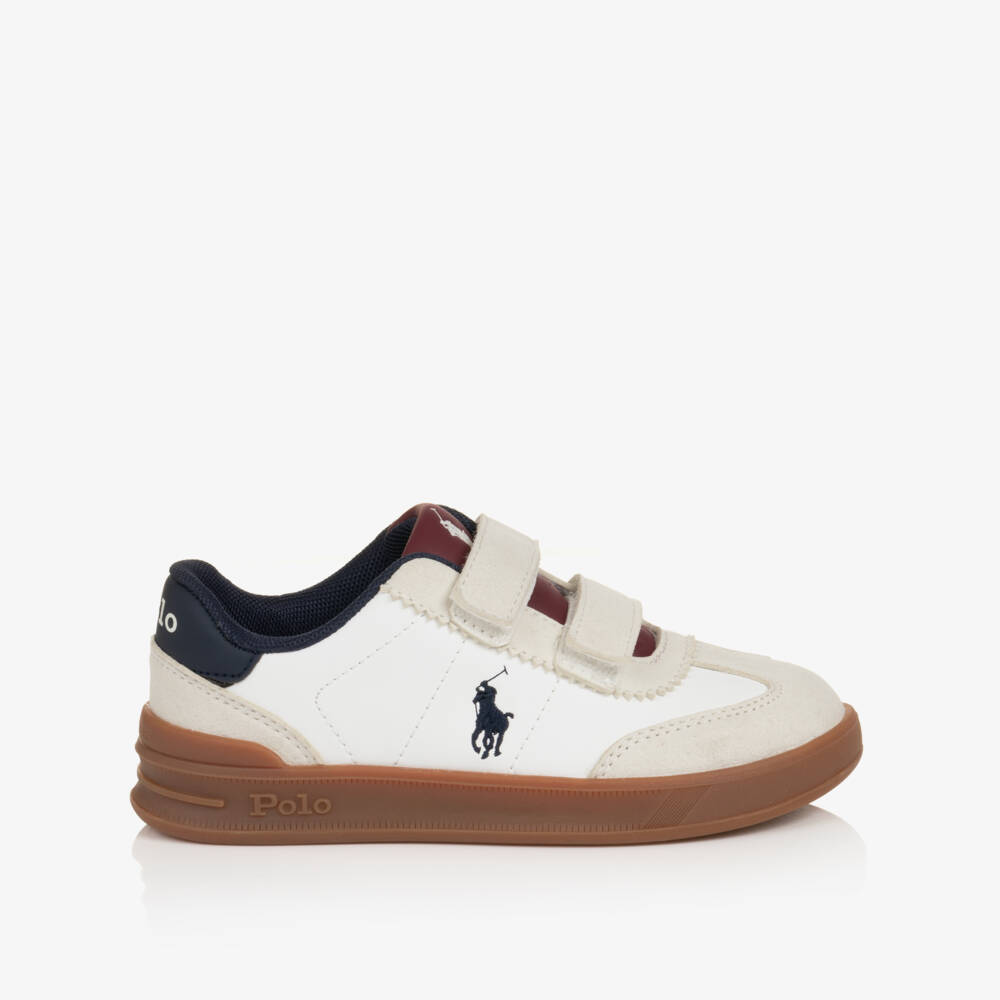 Ralph Lauren-Boys White Faux Leather Hollis Velcro Trainers | Childrensalon
