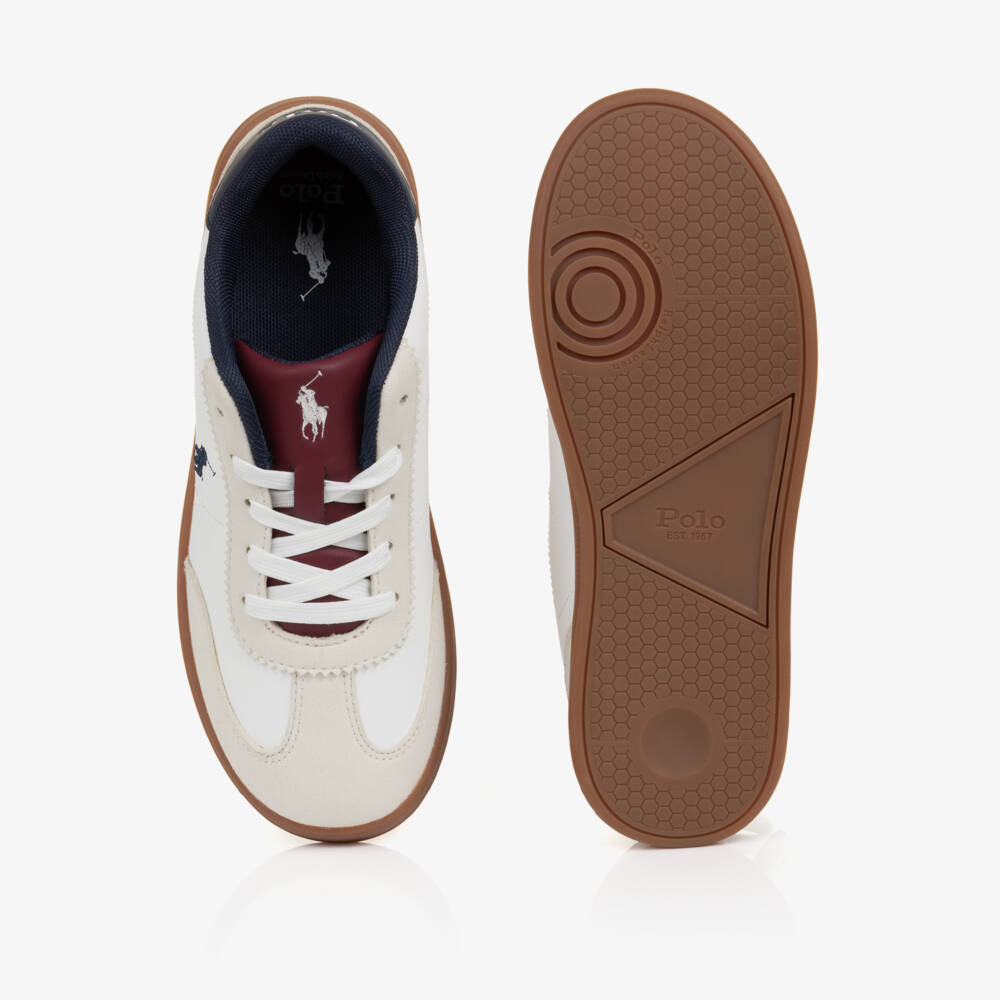 Ralph Lauren-Boys White Faux Leather Lace-Up Hollis Trainers | Childrensalon