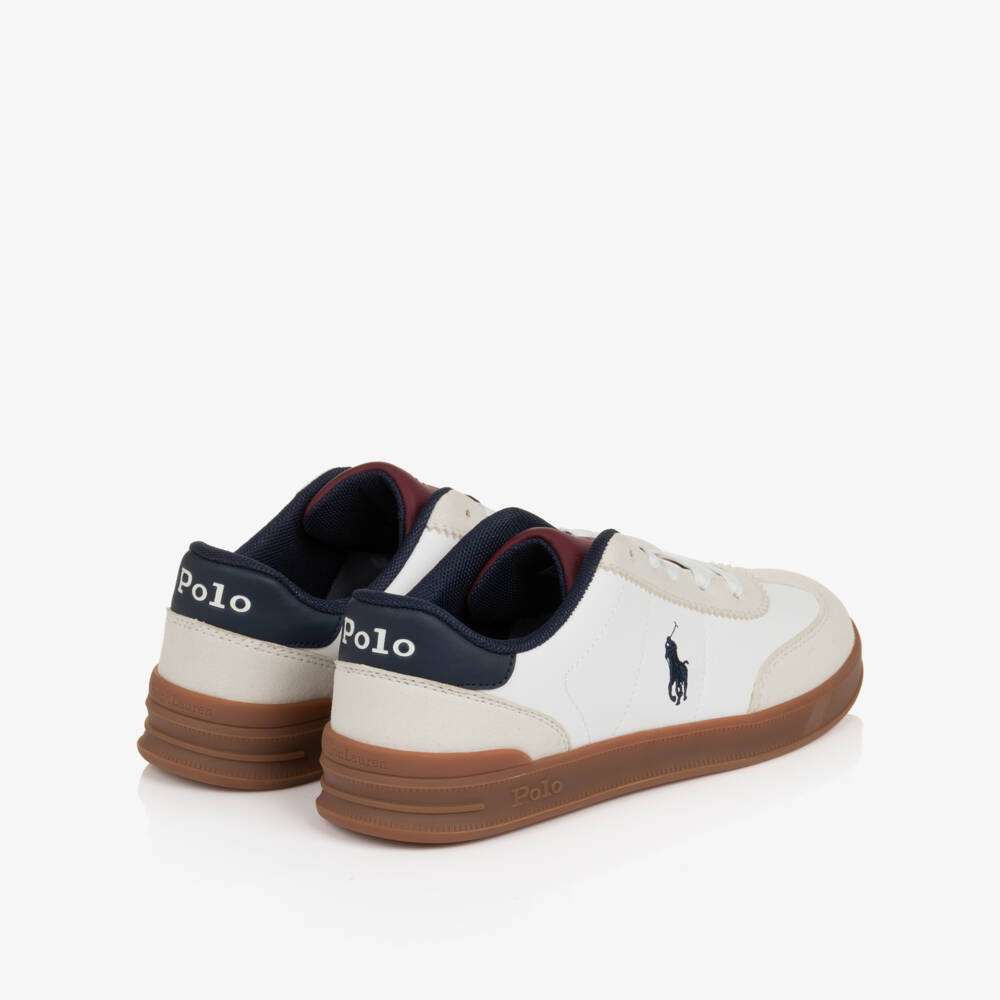 Ralph Lauren-Boys White Faux Leather Lace-Up Hollis Trainers | Childrensalon