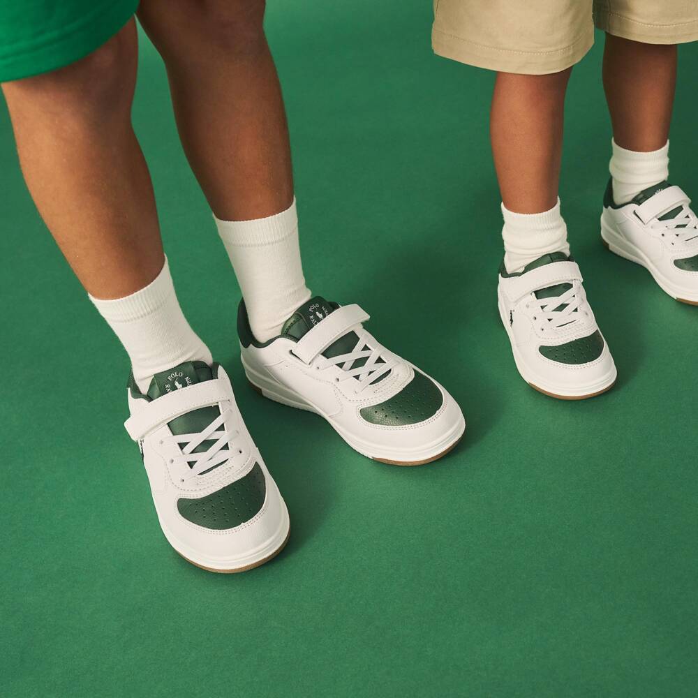 Ralph Lauren-Boys White Faux Leather Masters Court Trainers | Childrensalon