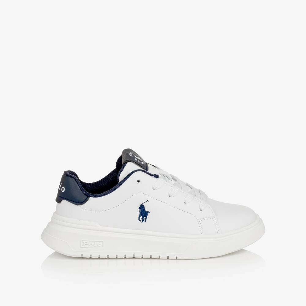 Ralph Lauren-Boys White Heritage Court Faux Leather Trainers | Childrensalon