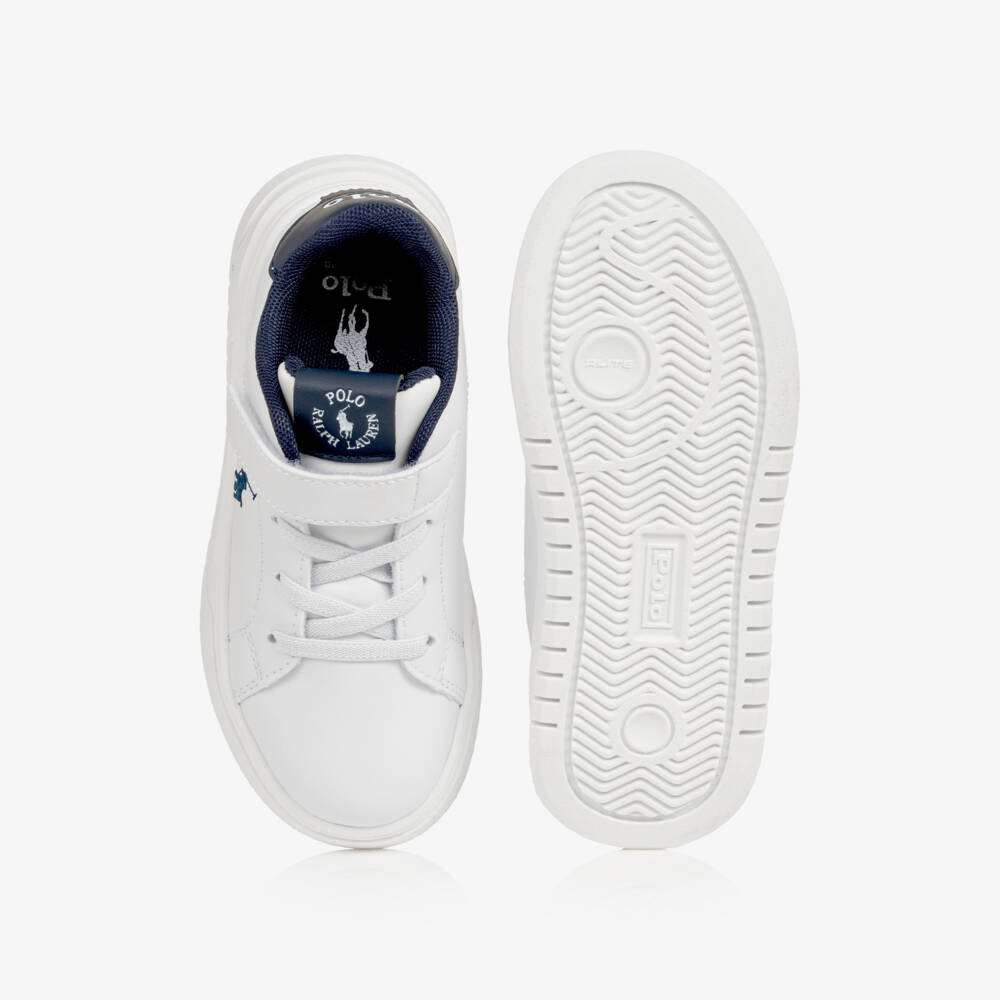 Ralph Lauren-Boys White Heritage Court Super Trainers in Faux Leather | Childrensalon