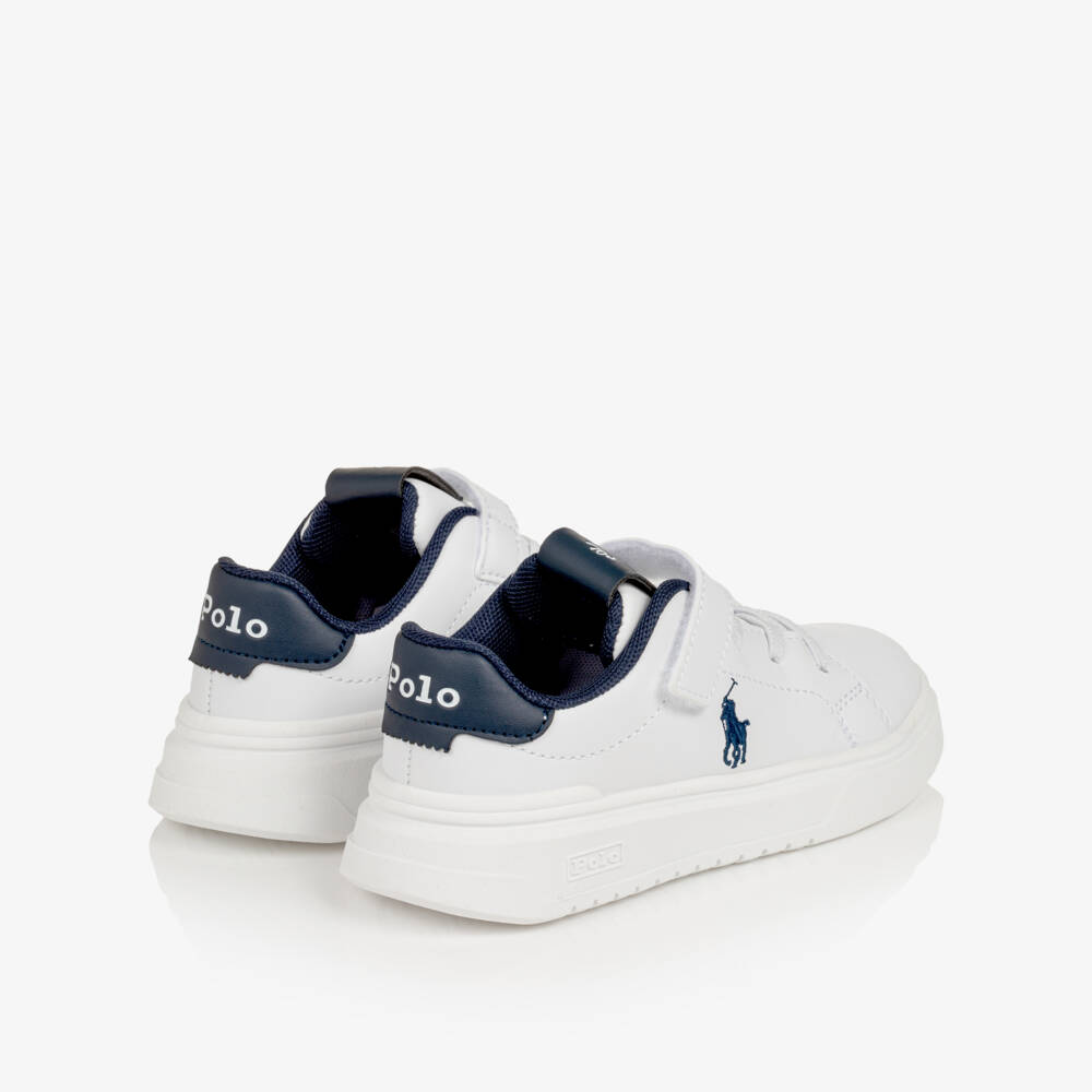 Ralph Lauren-Boys White Heritage Court Super Trainers in Faux Leather | Childrensalon