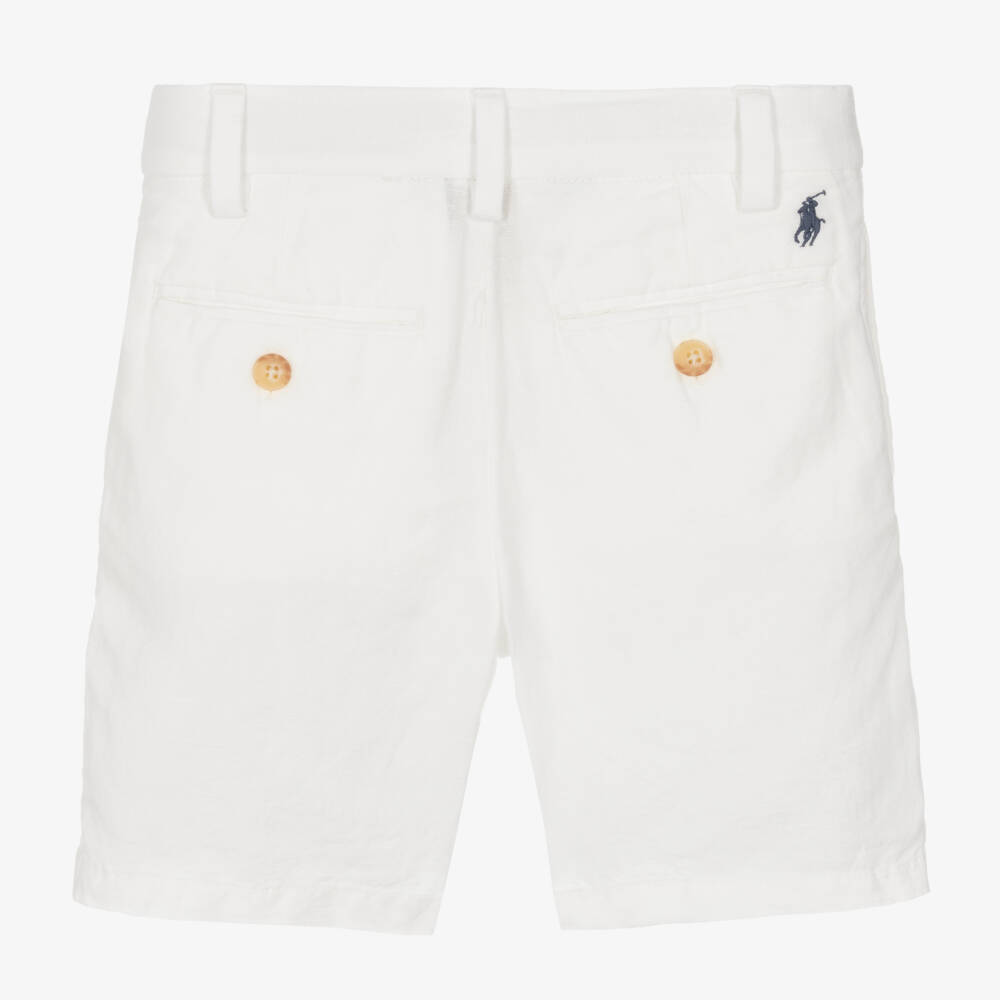 Ralph Lauren-شورت مزيج كتان وقطن لون أبيض للأولاد | Childrensalon