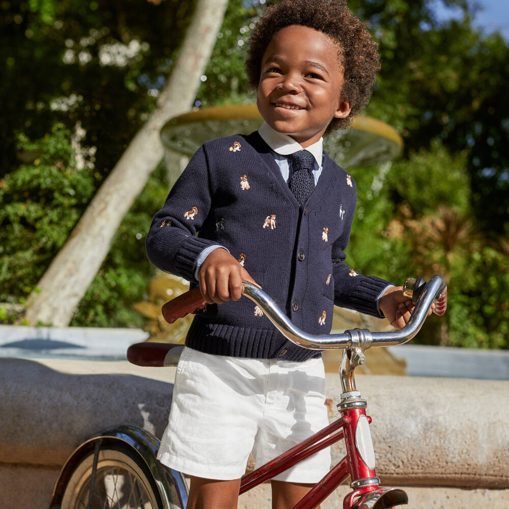 Ralph Lauren-شورت مزيج كتان وقطن لون أبيض للأولاد | Childrensalon