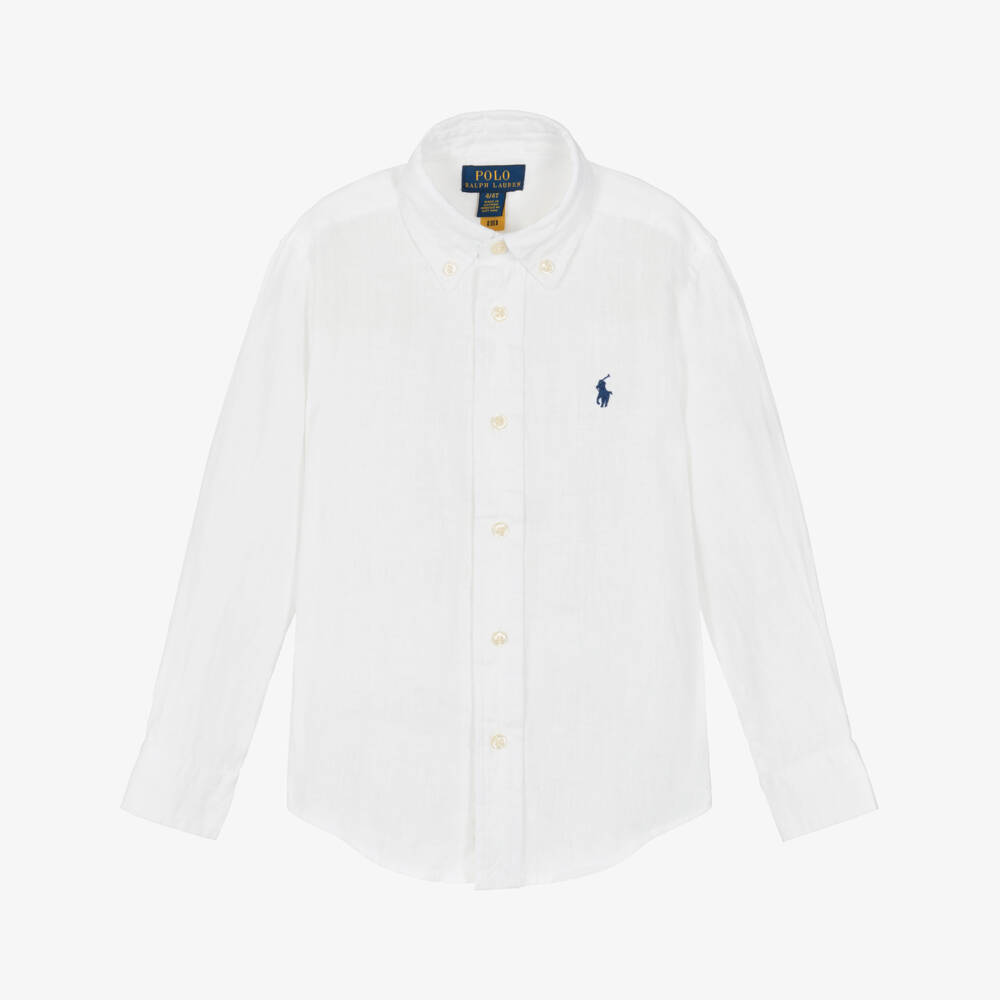 Ralph Lauren-قميص كتان لون أبيض للأولاد | Childrensalon