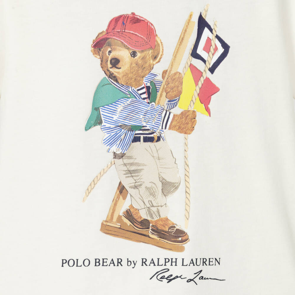 Ralph Lauren-Boys White Nautical Polo Bear Cotton Jersey T-Shirt | Childrensalon