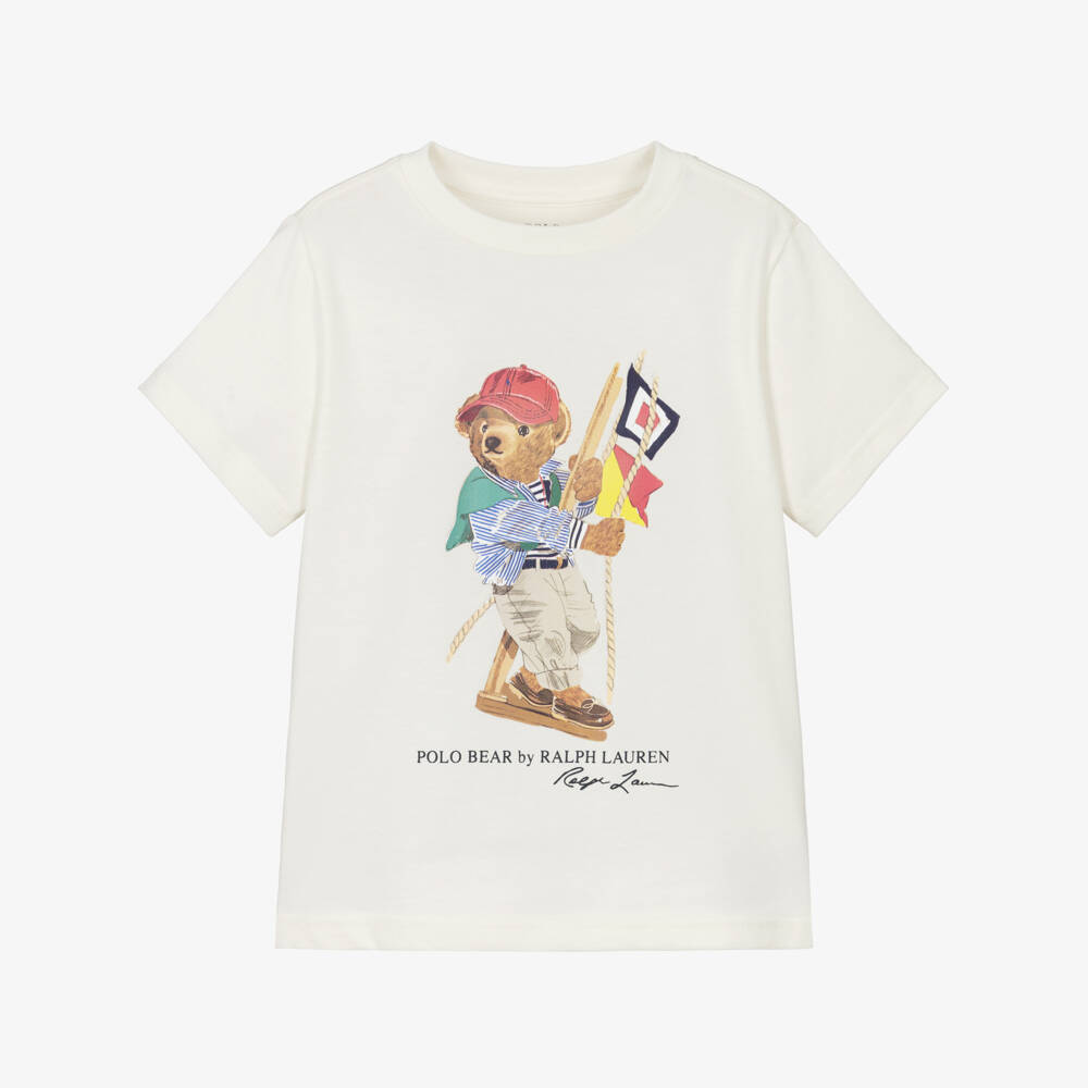 Ralph Lauren-Boys White Nautical Polo Bear Cotton Jersey T-Shirt | Childrensalon