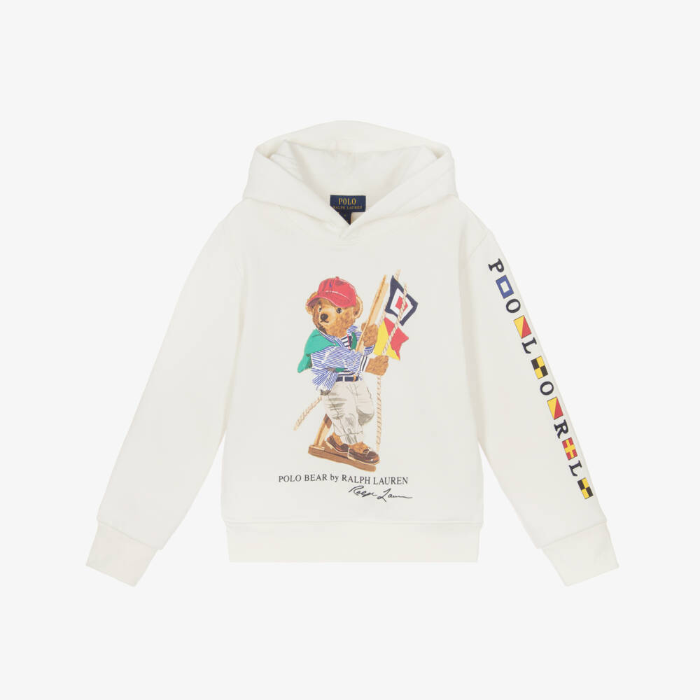 Ralph Lauren-Boys White Nautical Polo Bear Hoodie | Childrensalon