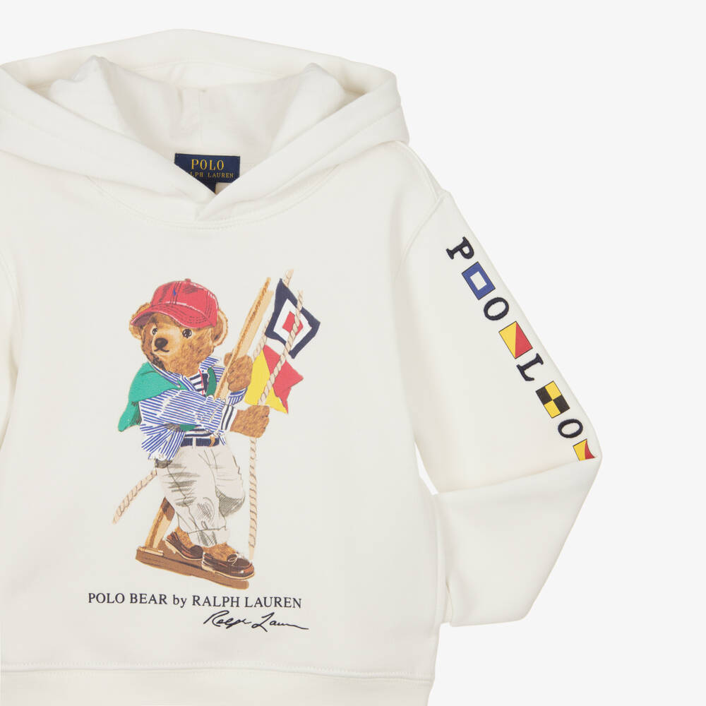 Ralph Lauren-Boys White Nautical Polo Bear Hoodie | Childrensalon