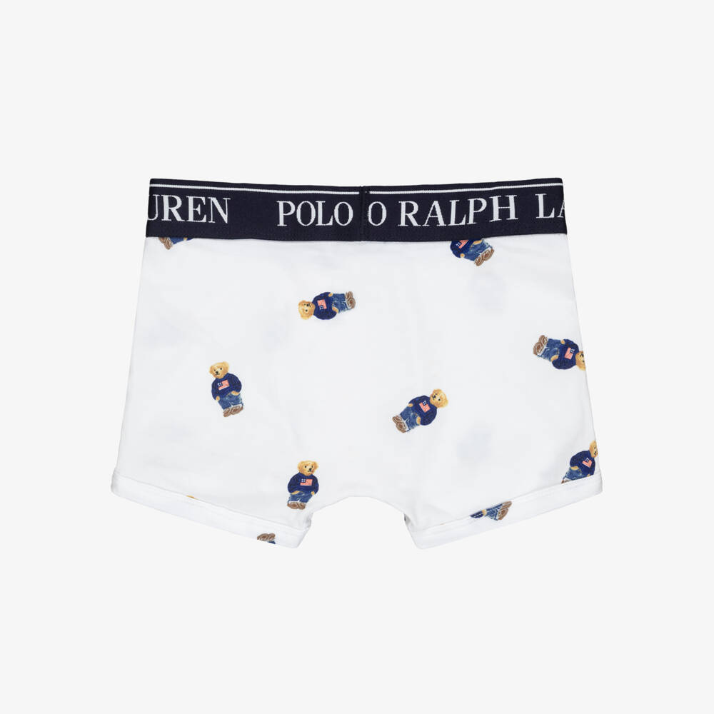 Ralph Lauren-Boys White & Navy Blue Cotton Boxer Shorts (3 Pack) | Childrensalon