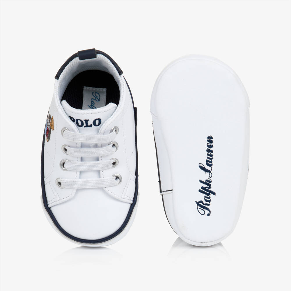 Ralph Lauren-Boys White Polo Bear Pre-Walker Trainers | Childrensalon