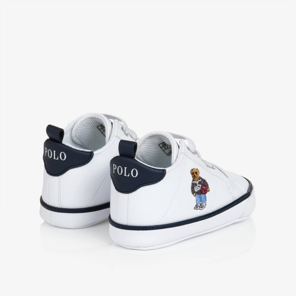Ralph Lauren-Boys White Polo Bear Pre-Walker Trainers | Childrensalon