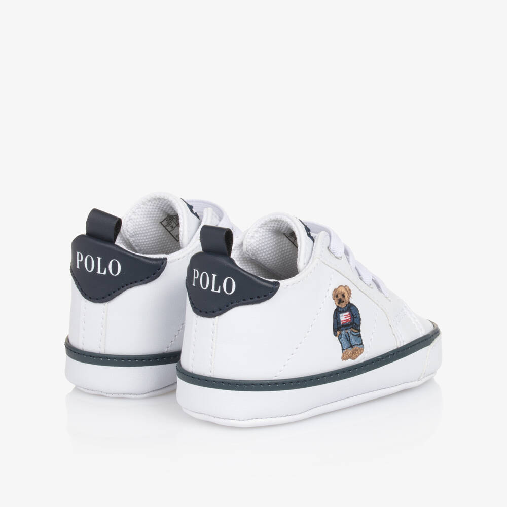 Ralph Lauren-Boys White Polo Bear Pre-Walker Trainers | Childrensalon
